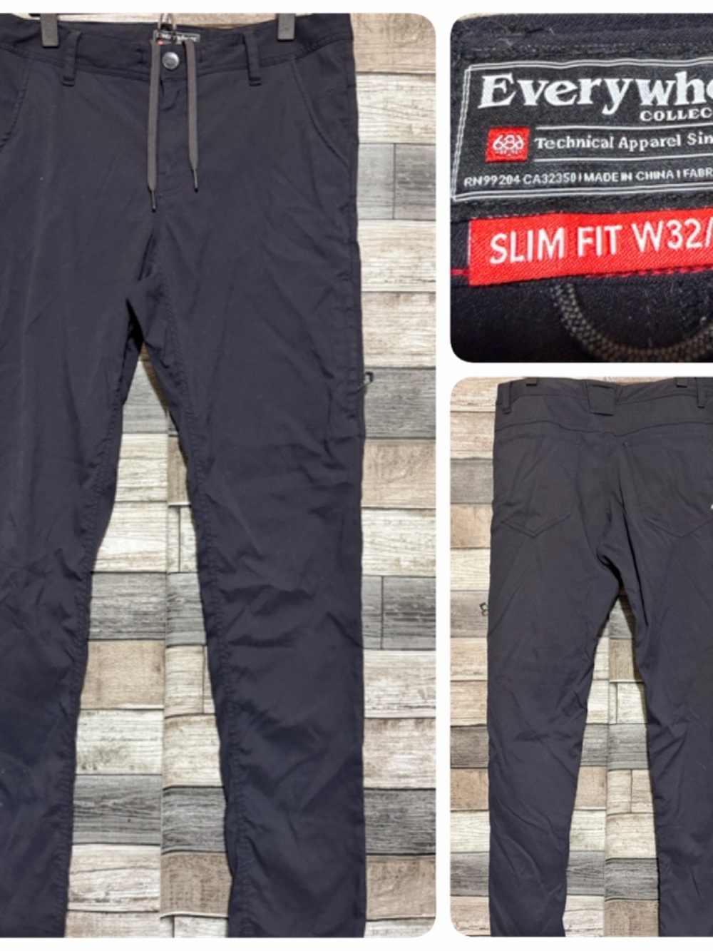 686 Everywhere Pant Mens 32x34 Slim Fit Black Technical Travel Hiking
